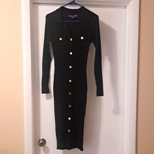 Ralph Lauren Purple Label Black   Knit Long Sleeve Dress W/ Gold Buttons Sz4